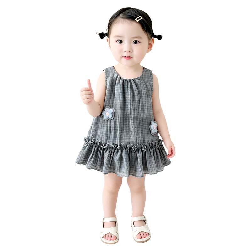 法国URCINS背心裙夏季新款婴幼儿童装无袖长裙女宝宝薄款格子裙