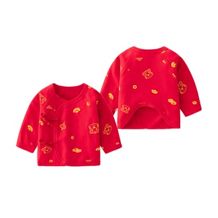 欧美初生婴儿半背衣红色过年服满月服新生儿衣服内衣宝宝和尚服