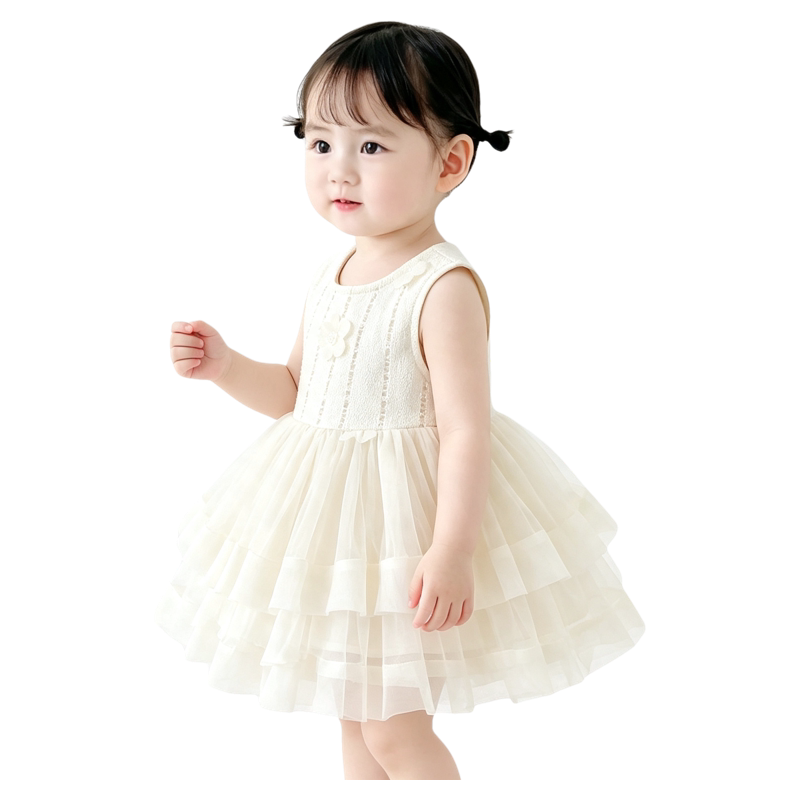 法国URCINS夏季新款婴幼儿A类公主裙女宝宝透气无袖生日背心纱裙