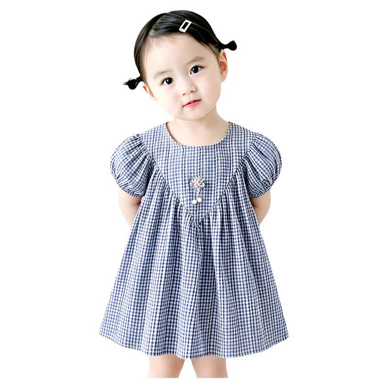 法国URCINS夏季格纹连衣裙新品女孩韩版休闲公主裙儿童夏款背心裙