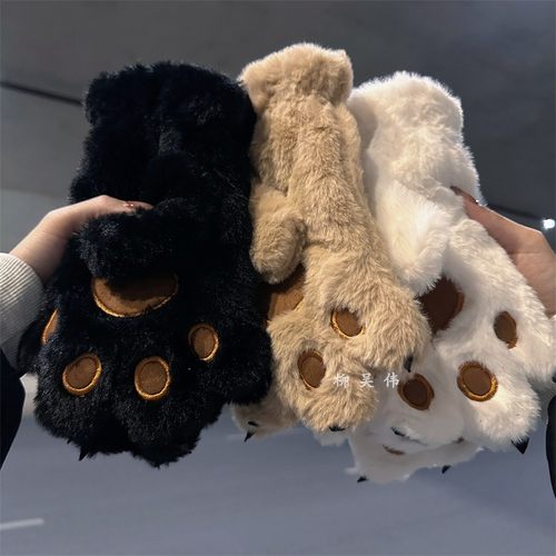 毛绒可爱手套猫爪加厚保暖防寒男