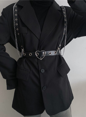 韩国ins机能土酷风格链条背带式腰带一体女嘻哈街头朋克jk装饰潮