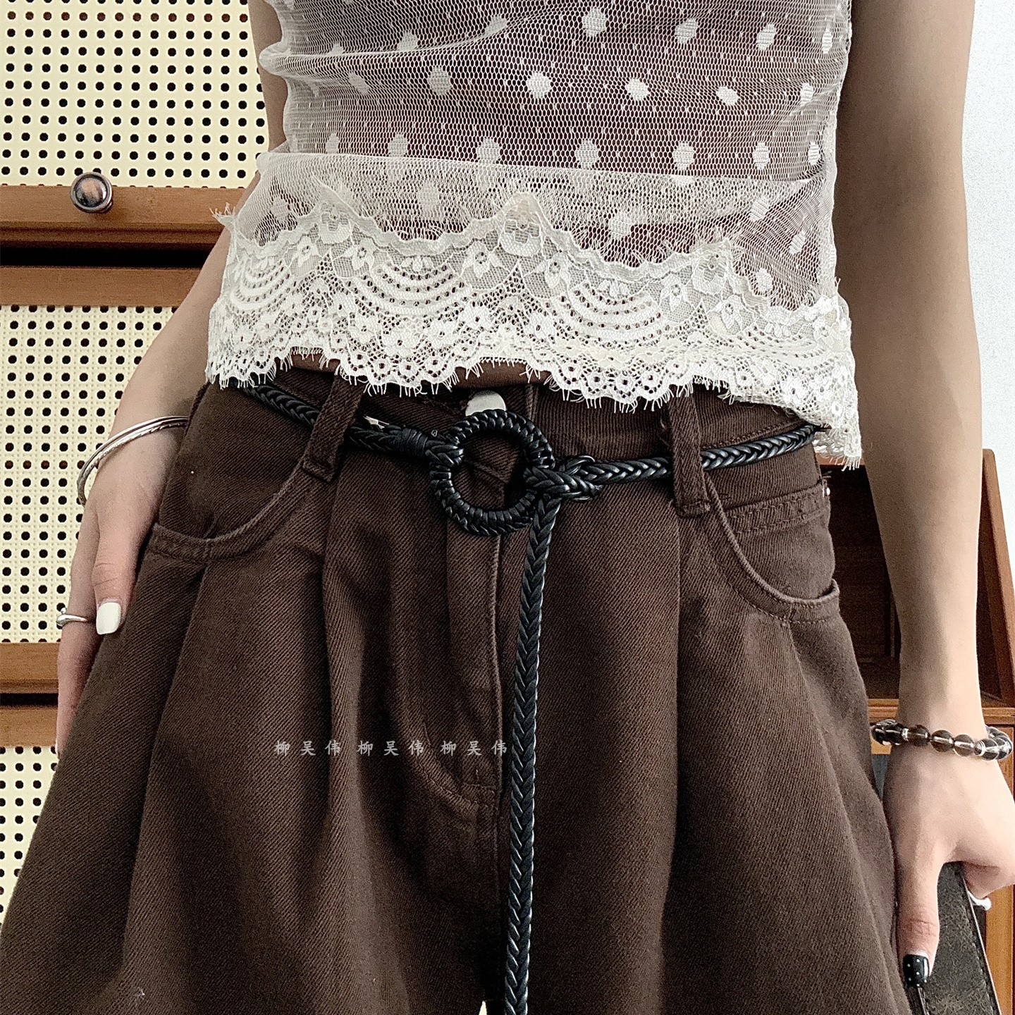 编织打结腰带配衣服收腰~