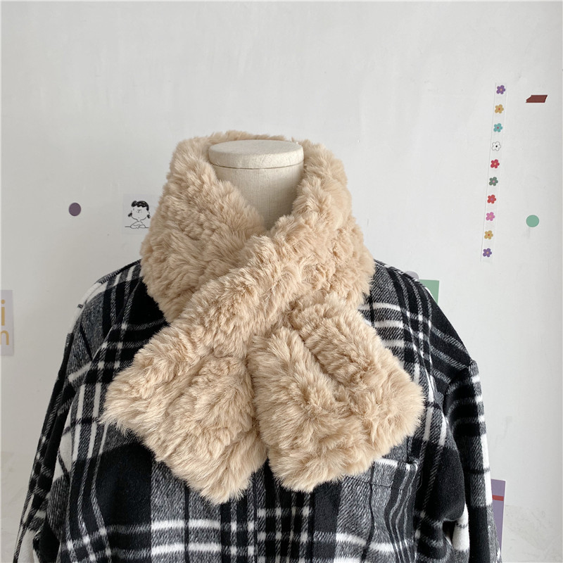 高级感 韩国东大门冬天新款仿濑兔毛交叉围巾毛绒围脖加厚保暖女