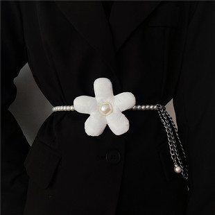 小香风花朵珍珠腰带女斜跨背带装 汉服JK腰链女士配饰 饰配裙子西装