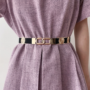 高级感金属腰带细装 配饰束腰 饰配裙子欧美腰封弹力松紧连衣裙西装