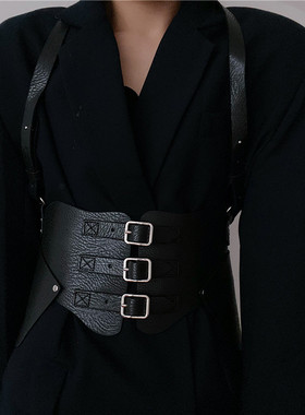 酷ins吊带背带式腰带女朋克风街头黑色腰封配裙子JK西装束腰百搭