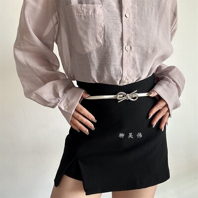 细腰带蝴蝶结金银色弹力松紧优雅