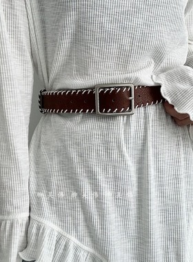 柳吴伟美拉德风穿白线皮带女款设计感小众百搭配裙子腰带棕色y2k