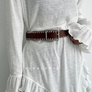 柳吴伟美拉德风穿白线皮带女款 设计感小众百搭配裙子腰带棕色y2k