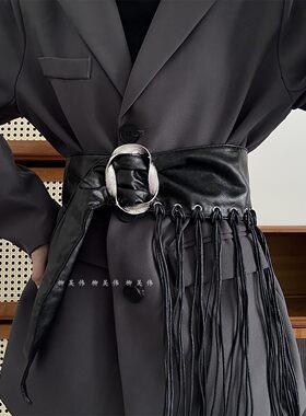 欧美风长条流苏腰带配裙子收腰
