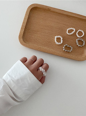 韩国东大门复古珍珠弹力女款戒指