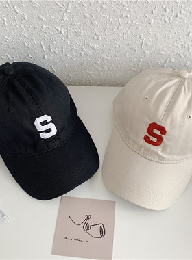 欧美原宿风街头夏天软顶棒球帽女S字母休闲百搭遮阳鸭舌帽男韩版