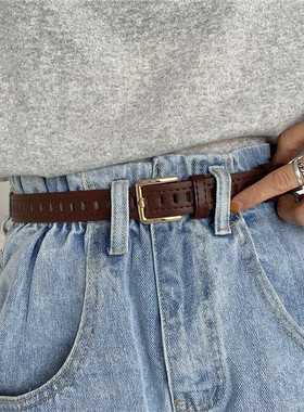 韩国流行一整条都是孔的皮带女INS风CHIC免打孔简约百搭腰带全孔