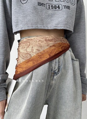 柳吴伟复古腰果花丝巾腰带女款系腰腰间配饰三角巾牛仔裤皮带屁帘