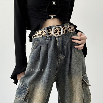 豹纹小众皮带女款配牛仔裤ins风