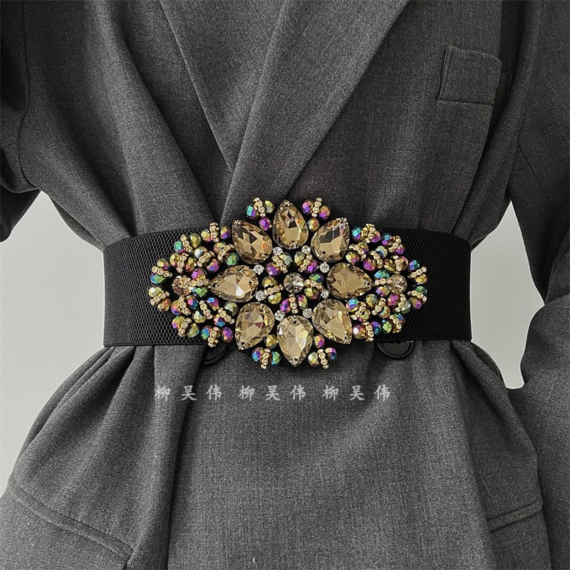 腰封毛衣大衣松紧水钻装饰百搭