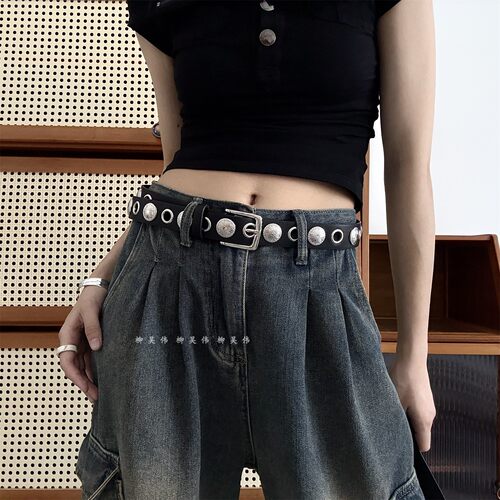 美式皮带配牛仔裤装饰~