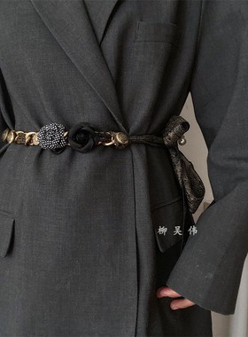 柳吴伟玫瑰山茶花腰链配饰金属链条设计感小众腰带女配连衣裙裙子