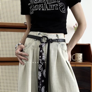 柳吴伟腰果花丝巾打结腰带女款配牛仔裤裙子收腰美式朋克丝带皮带