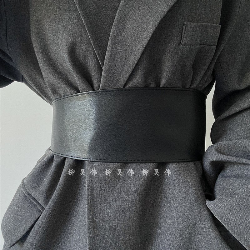 皮带打结装饰宽版束腰黑色时尚