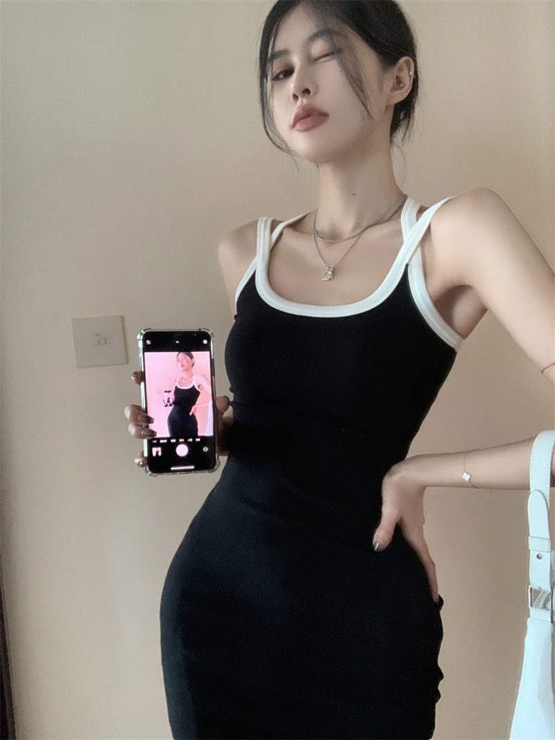 辣妹黑色吊带连衣裙女装夏季纯欲
