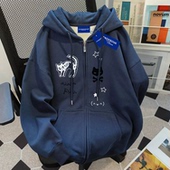 宽松显瘦百搭开衫 美式 复古小众卡通印花连帽卫衣女秋冬新款 外套潮