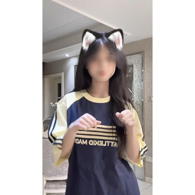 撞色拼接三条杠短袖t恤