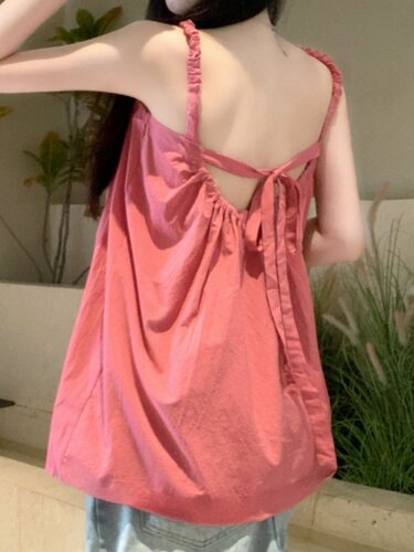 多巴胺百搭显瘦无袖背心2024新款chic小个子系带蝴蝶结宽松上衣女