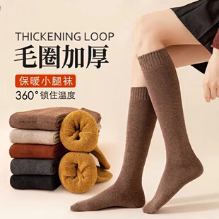 小腿袜子女百搭中筒袜秋冬季 加绒加厚保暖长袜冬天毛圈月子长筒袜