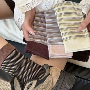 秋季复古撞色慵懒风堆堆袜潮流新款条纹百搭袜子女秋季新款中筒袜