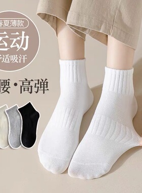 黑白色袜子女士中筒春秋款运动ins潮体育女生短筒袜夏季薄款夏天