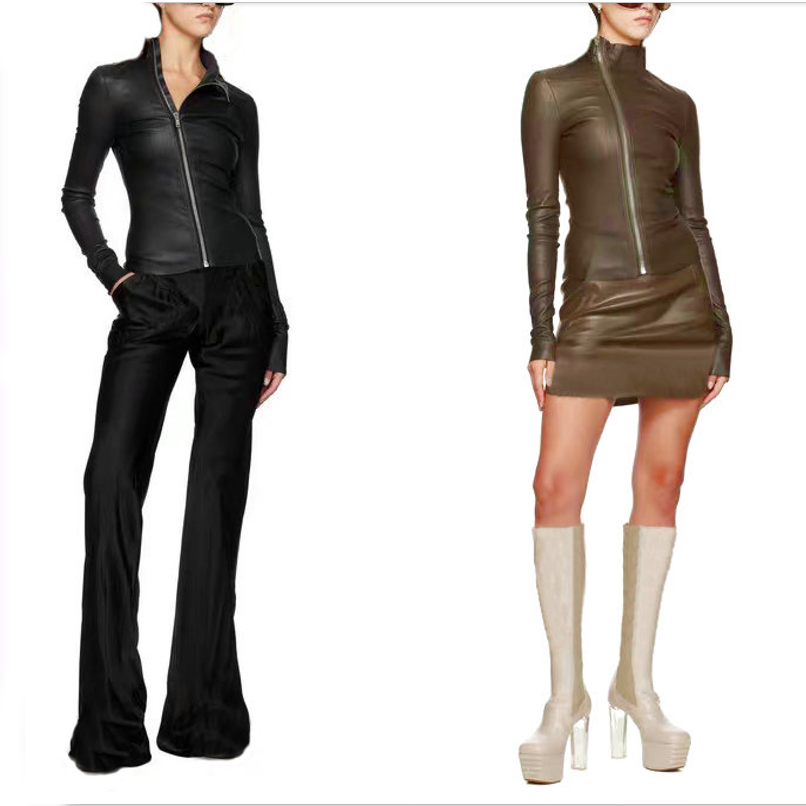 修身街头时尚短款斜拉链皮衣