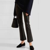 显瘦九分女皮裤 厂价促销 现货进口小羊弹力皮微喇叭修身 百搭不挑人