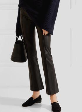 厂价促销现货进口小羊弹力皮微喇叭修身显瘦九分女皮裤百搭不挑人