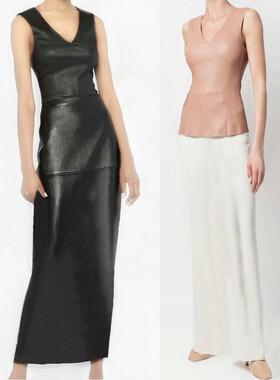 新款 真皮弹力皮V领百搭修身无袖小背心 黑色 裸色 绒棕色