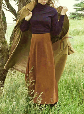 厂价2024秋季新款美拉德色系真羊皮绒面半身女长裙高腰显瘦A字裙