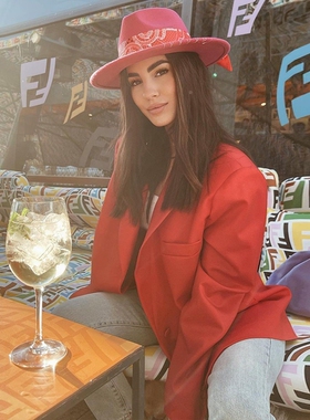 Ms sheep秋季新款小羊真皮外套 大红色 宽松休闲街头长袖西服