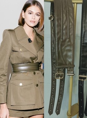 明星同款真皮小羊皮腰封腰带 橄榄绿色 军绿色  黑色 可定制颜色