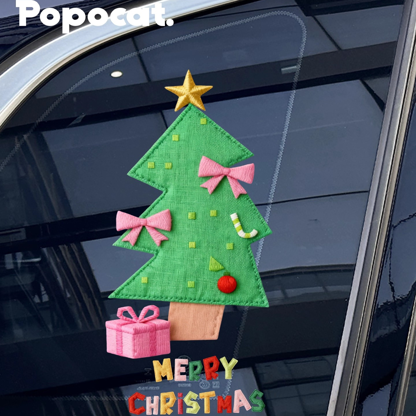 布艺圣诞树汽车玻璃窗户贴纸
