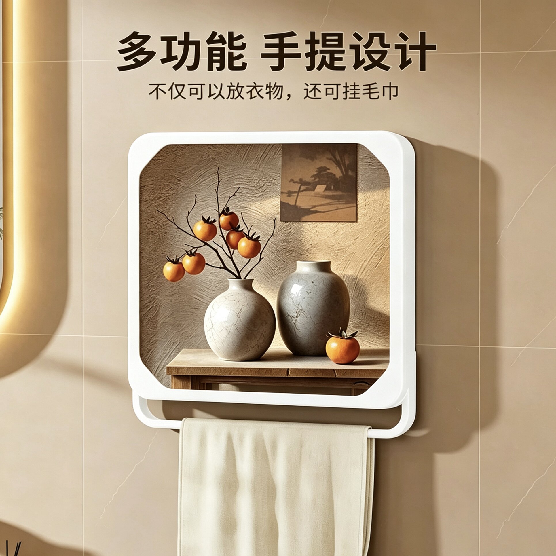 卫生间免打孔折叠壁画置物架承重图片