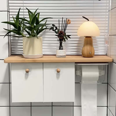 原木风卫生间马桶旁置物架厕所