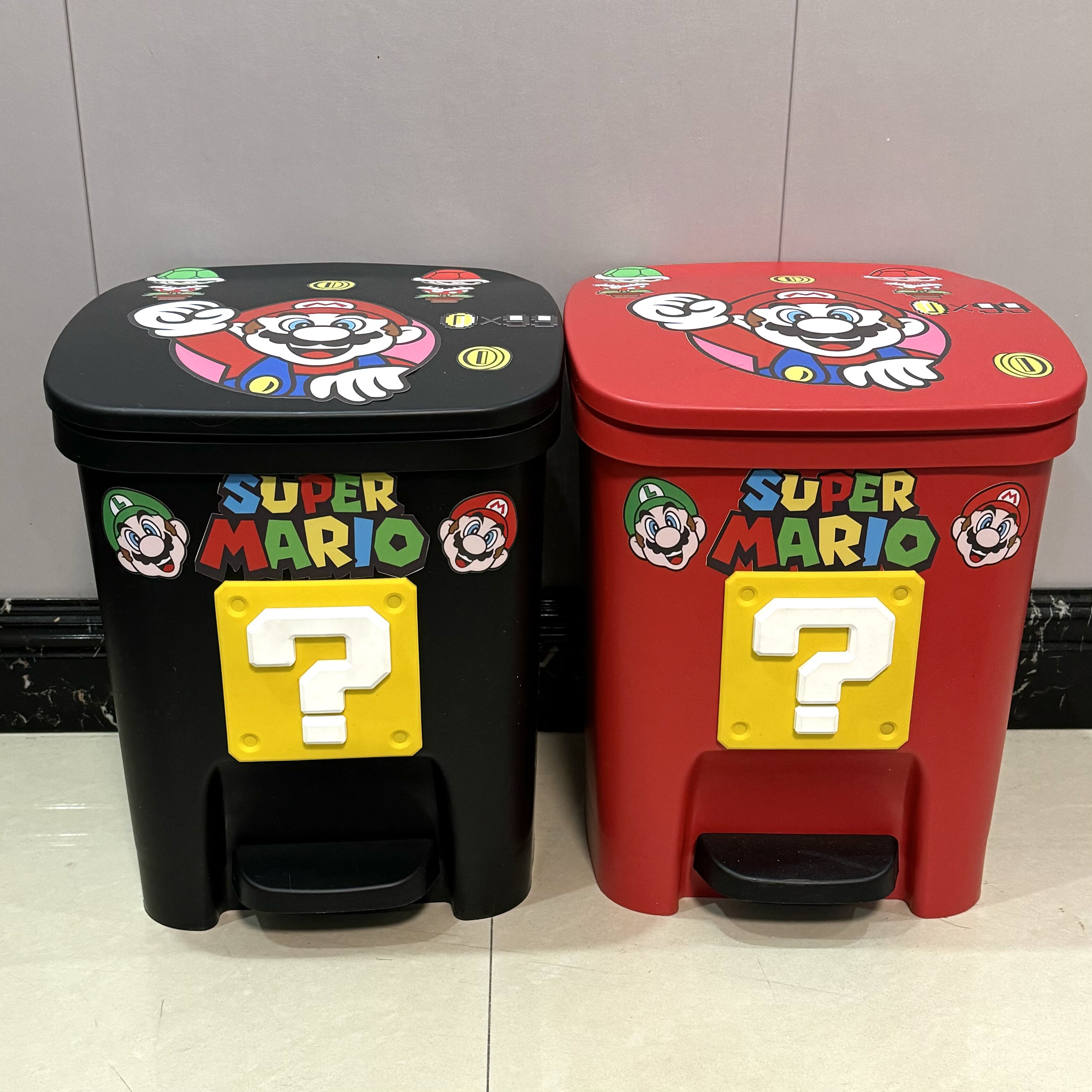 马里奥垃圾桶可爱卡通家用脚踏脚踩卫生间厕所带盖儿童玩具收纳桶