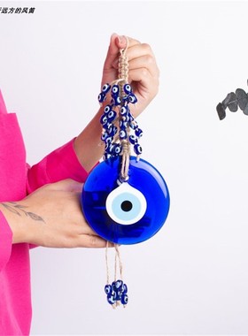 8CM大号土耳其蓝眼睛玻璃挂件 evil eye恶魔之眼挂饰蓝色壁挂墙挂