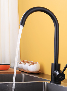 厂家跨境SUS304不锈钢黑色厨房水龙头烤漆冷热洗菜盆可旋转水槽