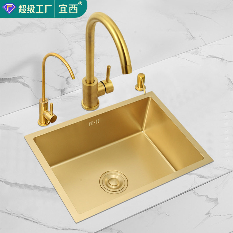 不锈钢手工吧台水槽小单槽厨房洗菜盆台下洗碗池盆一体手工拉丝