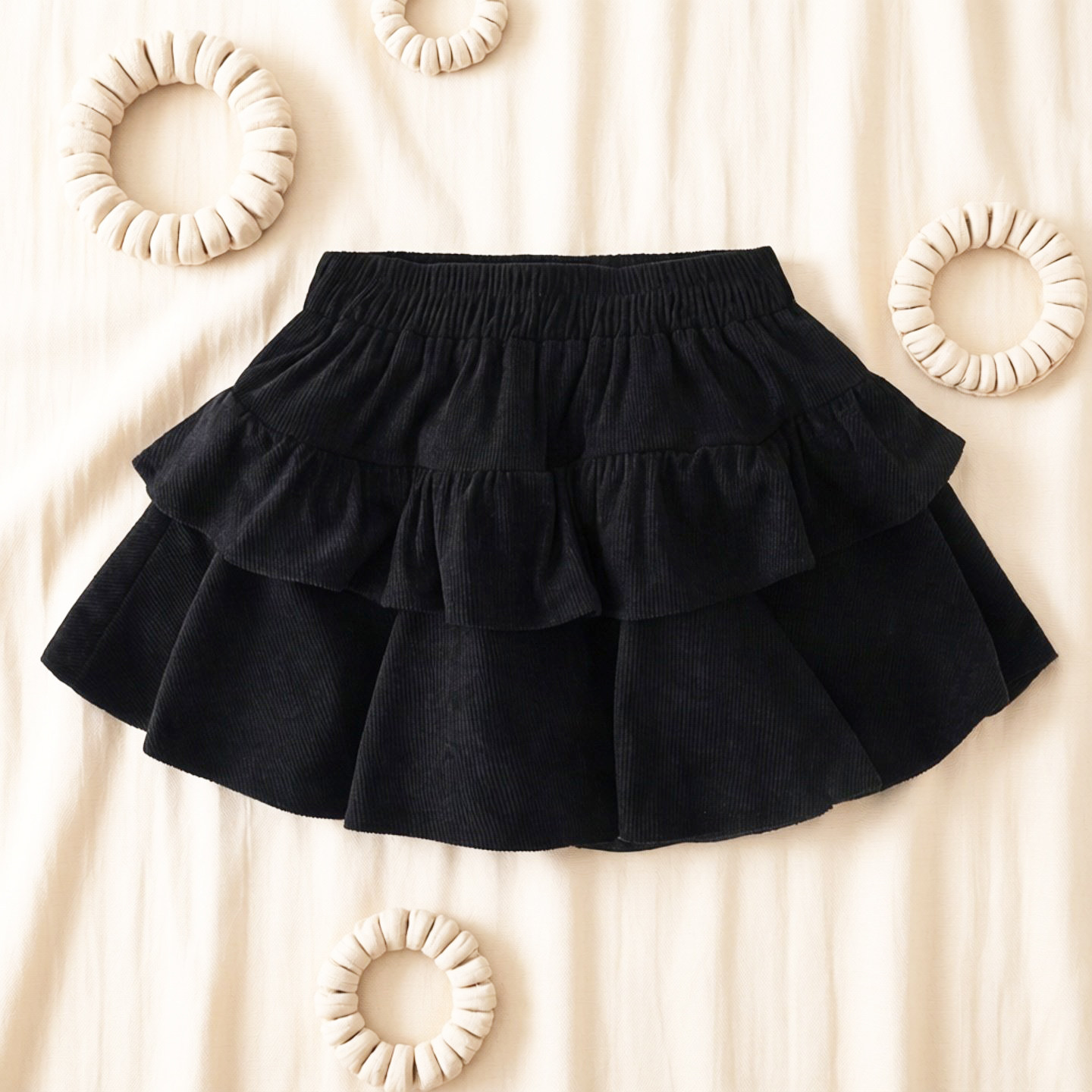 秋冬女童半身裙甜美荷叶边韩版A字百褶短裙灯芯绒半身裙蓬蓬半裙