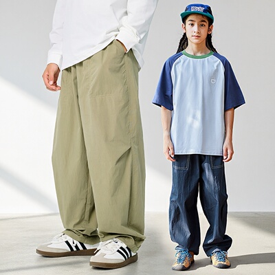 春秋夏季男童复古潮范宽松工装裤子中大童直筒休闲长裤萝卜裤女童