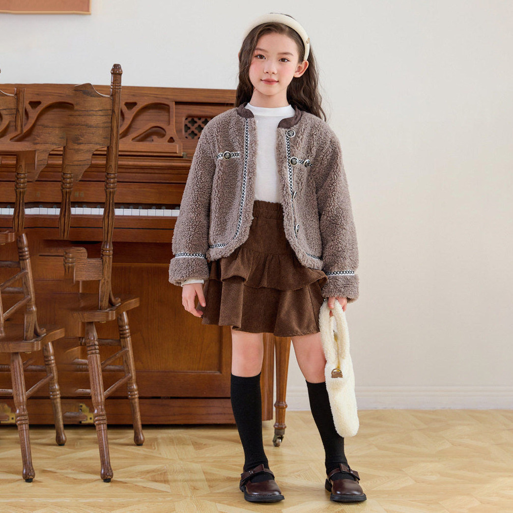 秋冬款儿童半身裙甜美荷叶边灯芯绒半身裙女童百搭时尚短裙公主裙