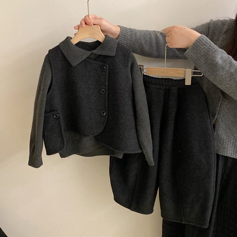 原创设计女童冬季不规则气质马甲毛衣打底衫加绒休闲裤呢子三件套,童装/婴儿装/亲子装,套装,淘宝优惠券,粉丝福利购,淘宝优惠卷